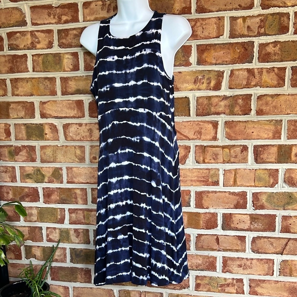 Athleta Navy and White Tie-Dye Midi Dress